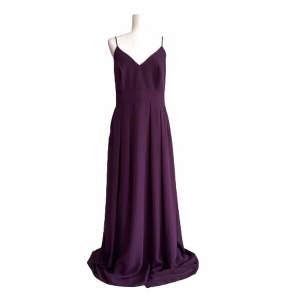 After Six Aubergine Spaghetti Strap Pleated Pocket Formal Dress 1514 Size 14 NEW - Picture 2 of 14